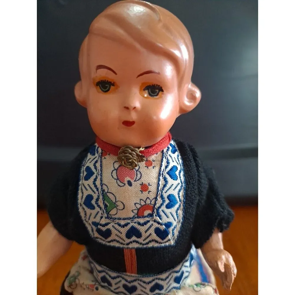 Antique Bisque Head Dutch Lassie Costumed Doll 1900s Dress‎
